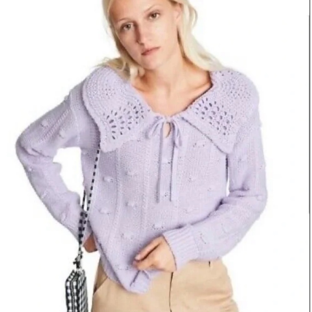Sandy Liang x Target Lavender Crochet Sweater with collar and ribbon